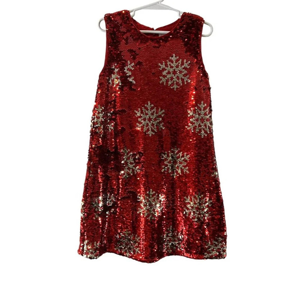 Cat & Jack Christmas Holiday Sequin Girls Dress Small 6 Sleeveless Red Gold - Picture 1 of 6